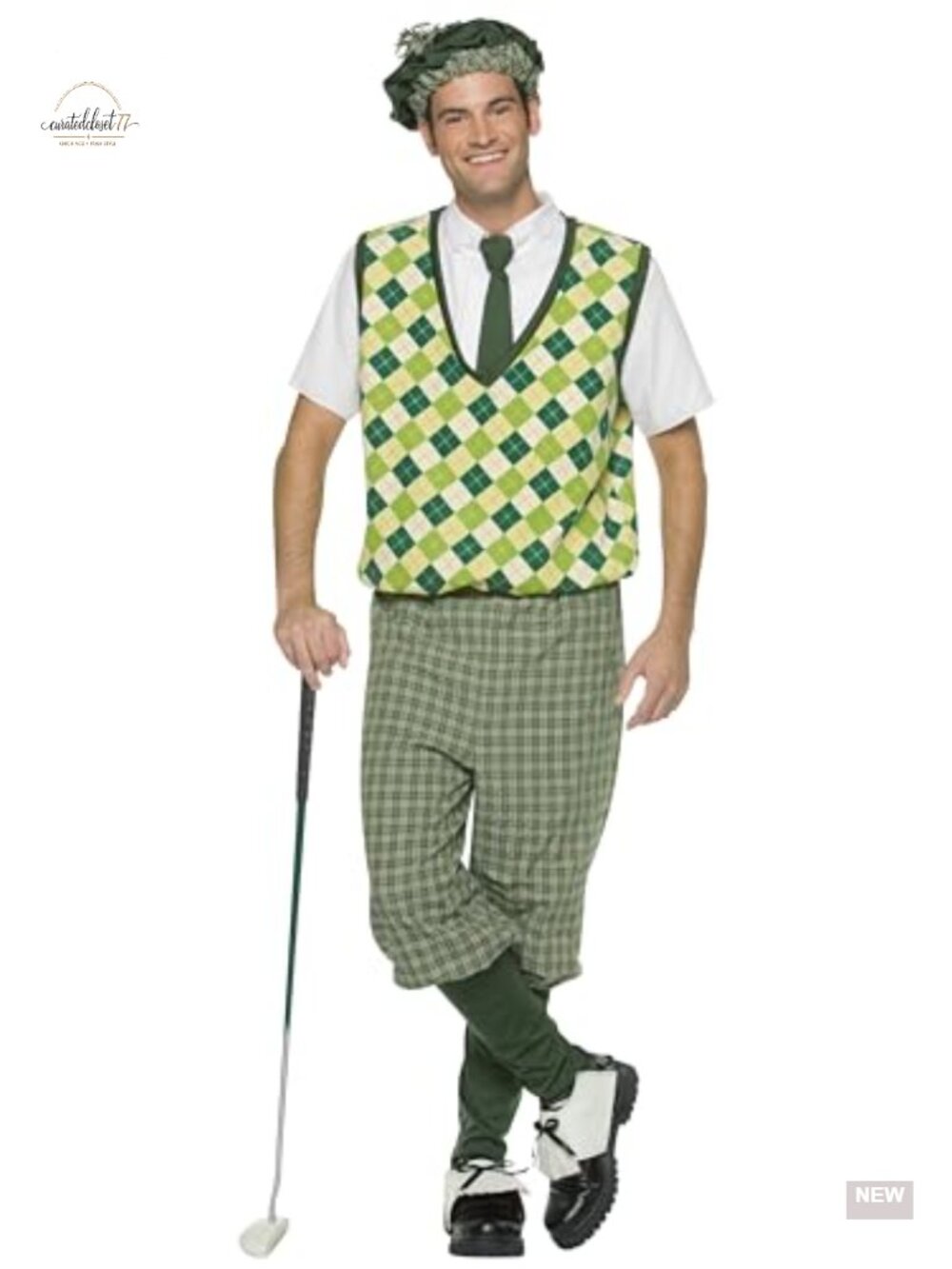 Men's Old Tyme Golfer Costume Set with Hat Shirt Tie Knickers Sock Covers